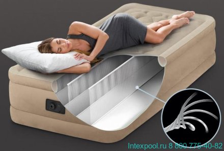 Односпальная надувная кровать Intex 64456 Ultra Plush Bed встроенный насос