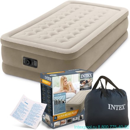 Односпальная надувная кровать Intex 64456 Ultra Plush Bed встроенный насос