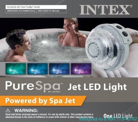 Гидроэлектрическая LED подсветка для джакузи аэро и гидромассаж 5 цветов Intex 28504